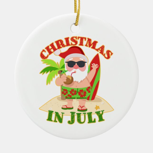 Weihnachten im Juli Weihnachten mit Surfboard Keramik Ornament (Vorne)