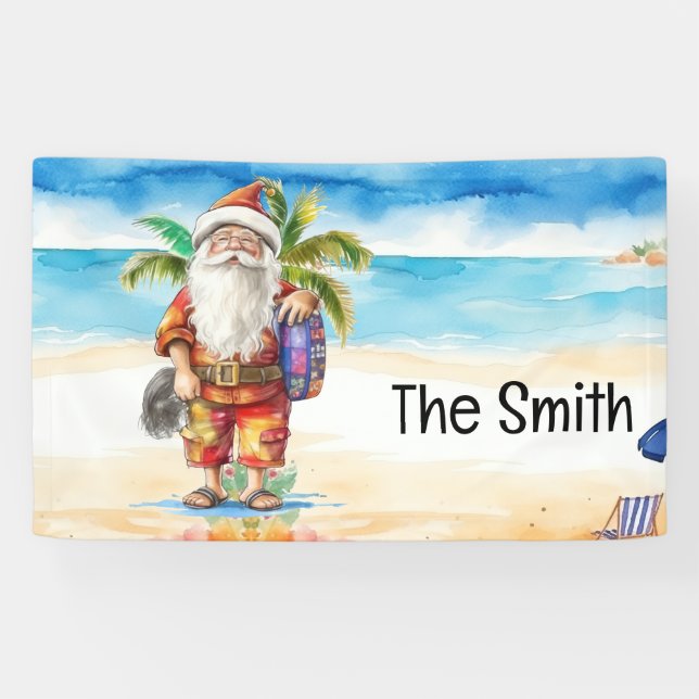 Weihnachten im Juli Weihnachtsmann am Strand Banner (Horizontal)