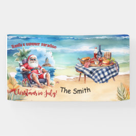 Weihnachten im Juli Weihnachtsmann am Strand lusti Banner