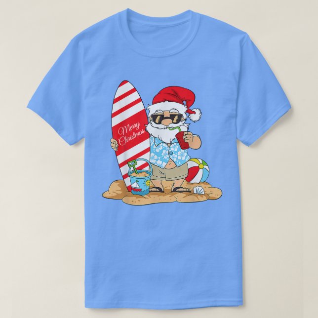Weihnachten im Juli Weihnachtsmann am Strand mit S T-Shirt (Design vorne)