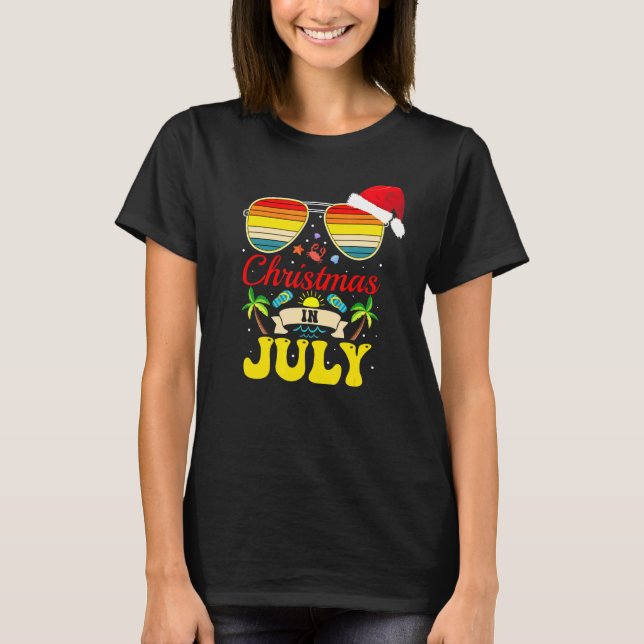 Weihnachten im Juli Weihnachtsmannmütze Sonnenbril T-Shirt (Vorderseite)
