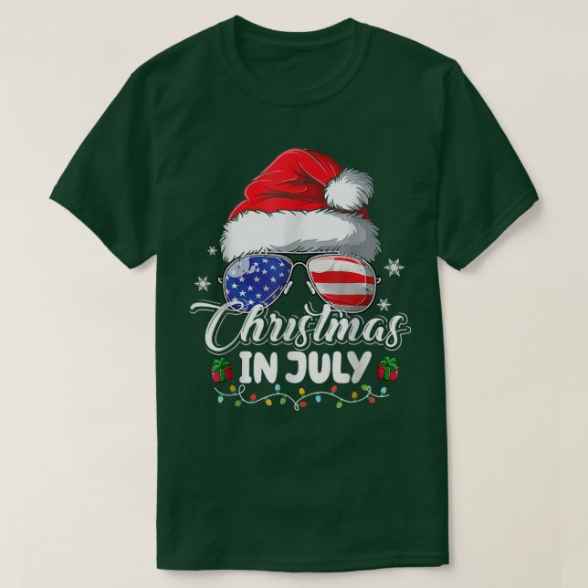 Weihnachten im Juli Weihnachtsmannmütze USA Flagge T-Shirt (Design vorne)