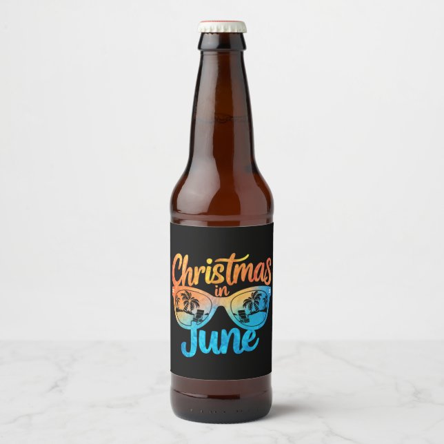 Weihnachten im Juni Sonnenbrille Funny Summer Vaca Bierflaschenetikett (Vorderseite)