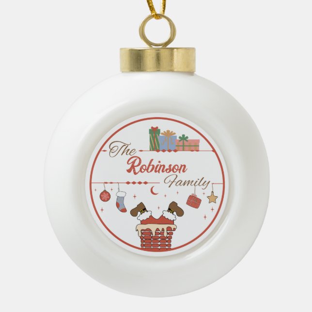 Weihnachten im Kamin Keramik Kugel-Ornament (Vorderseite)