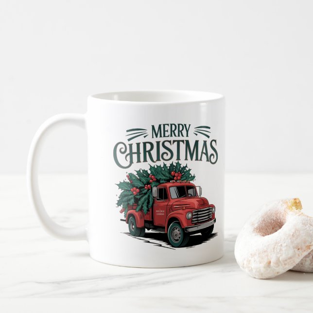 Weihnachten im klassischen LKW im Stil der 50er Ja Kaffeetasse (Mit Donut)