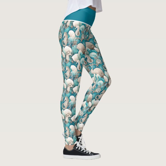 Weihnachten im küstennahen Seepferd Muster#4 ID100 Leggings (Rechts)