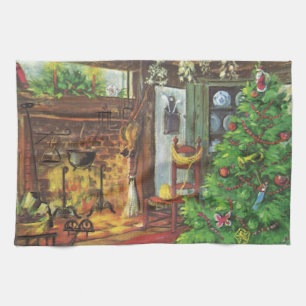 Weihnachten im Landhausstil, gemütliche Holzhütte  Geschirrtuch
