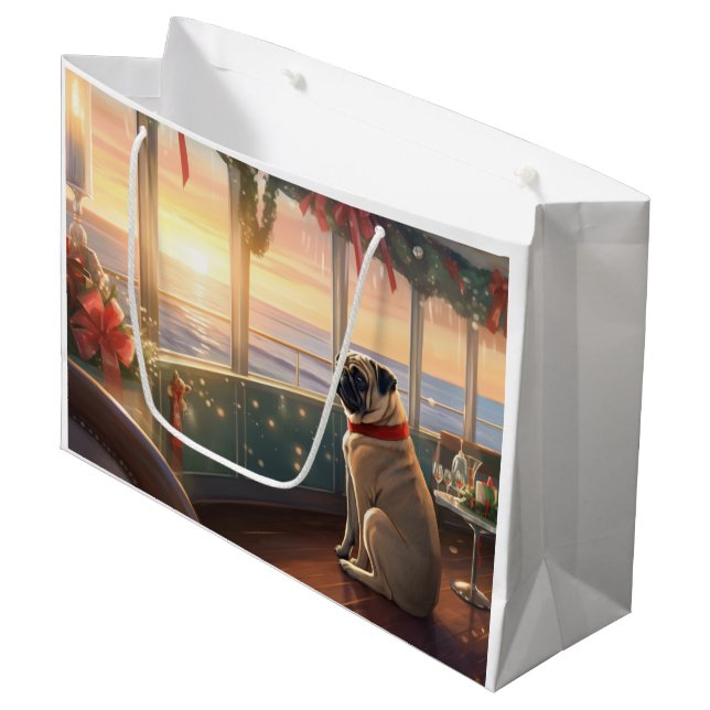 Weihnachten im Mops - Feierliche Hochzeit Große Geschenktüte (Vorderseite Schrägansicht)