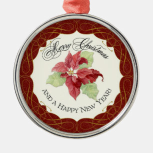 Weihnachten im neuen Jahr gemeinsam mit Poinsettia Silbernes Ornament