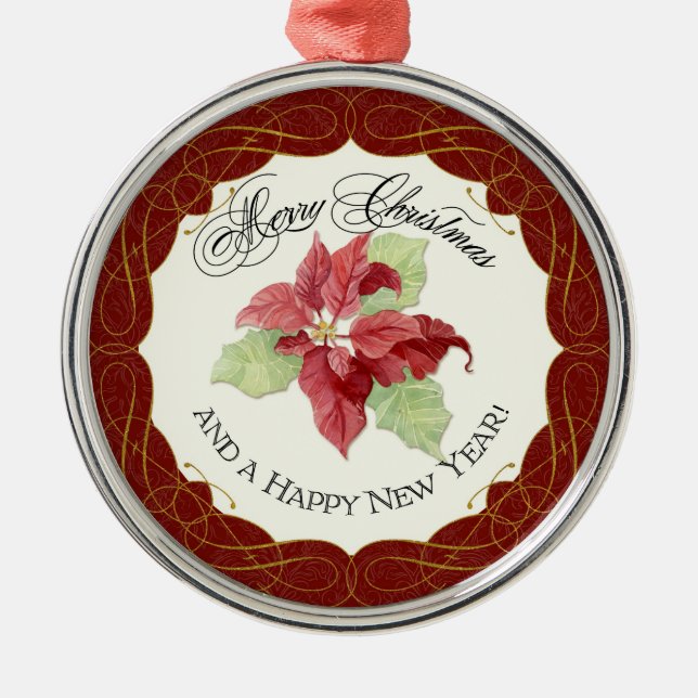 Weihnachten im neuen Jahr gemeinsam mit Poinsettia Silbernes Ornament (Vorne)