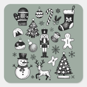 Weihnachten im Retro-Stil 90er Collage Weihnachten Quadratischer Aufkleber