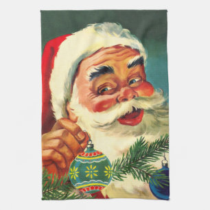 Weihnachten im Retro-Stil, fröhlicher Santa Claus  Geschirrtuch