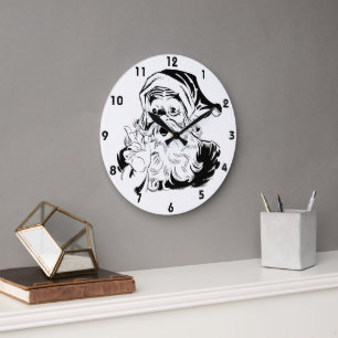 Weihnachten im Retro-Stil, lustiger Weihnachtsmann Große Wanduhr