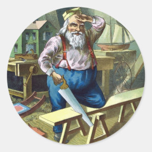 Weihnachten im Retrolook, Weihnachtsmann baut Spie Runder Aufkleber
