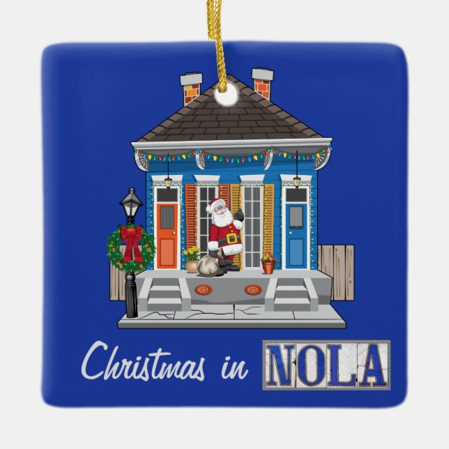 Weihnachten im Shotgun House in New Orleans Keramikornament (Vorderseite)