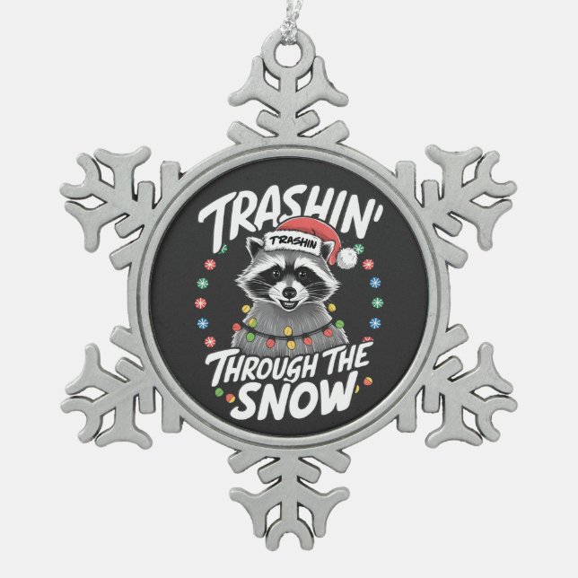 Weihnachten im sonnenverwöhnten Raccoon Schneeflocken Zinn-Ornament (Vorderseite)