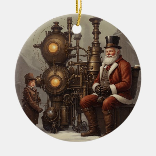 Weihnachten im Steampunker Keramik Ornament (Vorne)