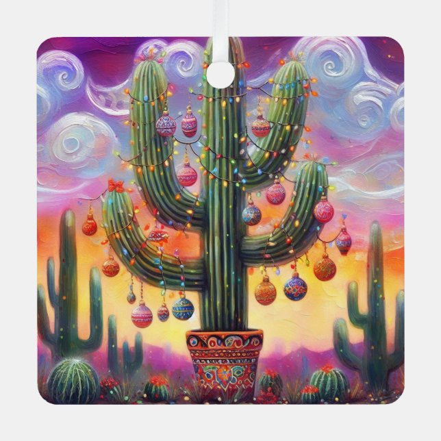 Weihnachten im Südwesten der Wüste Saguaro Ornament Aus Metall (Vorderseite)
