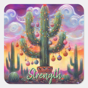 Weihnachten im Südwesten der Wüste Saguaro Quadratischer Aufkleber