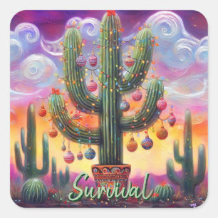 Weihnachten im Südwesten der Wüste Saguaro Quadratischer Aufkleber