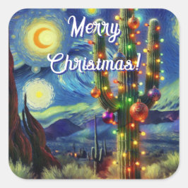 Weihnachten im Südwesten der Wüste Saguaro Quadratischer Aufkleber