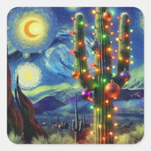 Weihnachten im Südwesten der Wüste Saguaro Quadratischer Aufkleber