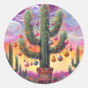 Weihnachten im Südwesten der Wüste Saguaro Runder Aufkleber