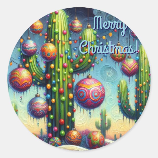 Weihnachten im Südwesten der Wüste Saguaro Runder Aufkleber (Vorderseite)