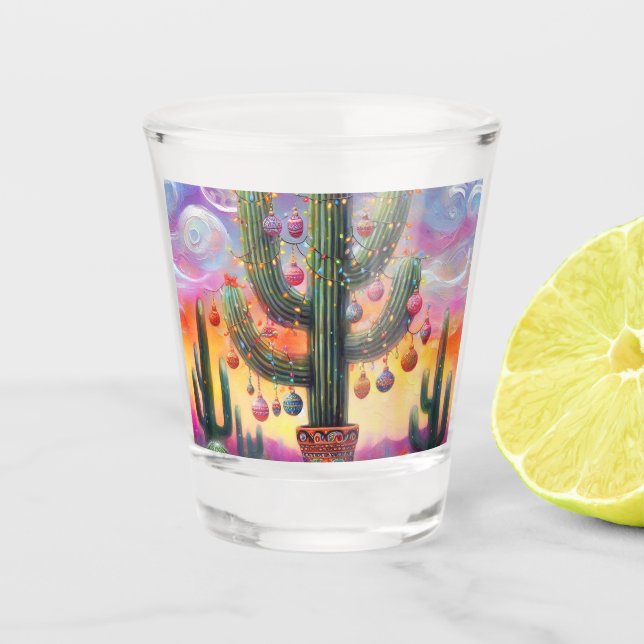 Weihnachten im Südwesten der Wüste Saguaro Schnapsglas (Vorderseite)