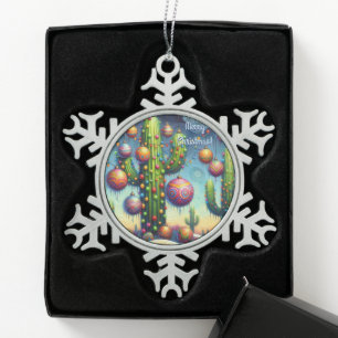 Weihnachten im Südwesten der Wüste Saguaro Schneeflocken Zinn-Ornament