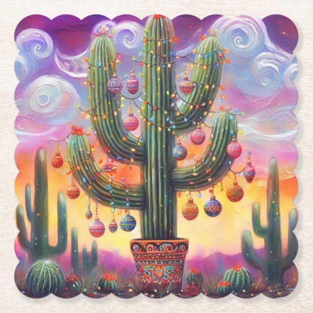 Weihnachten im Südwesten der Wüste Saguaro Untersetzer (Vorderseite)