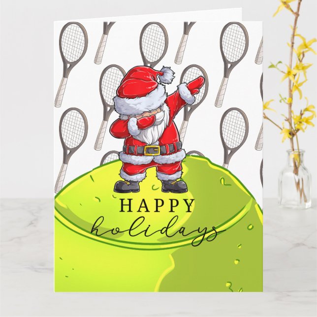 Weihnachten im Tennis mit Ball und Racket mit Sant Karte (Gelbe Blume)