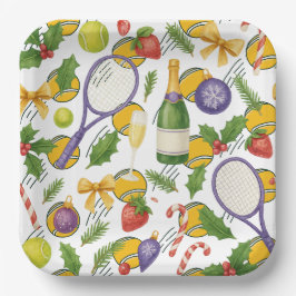 Weihnachten im Tennis mit Ball und Schläger Pappteller