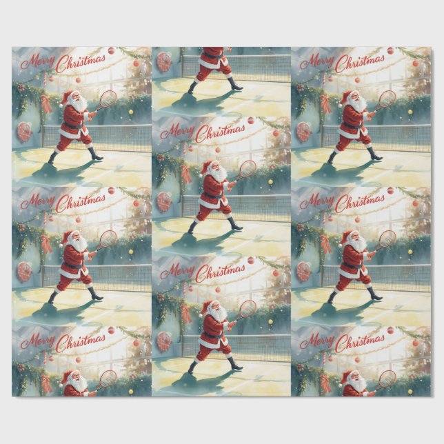 Weihnachten im Tennis mit dem Weihnachtsmann auf d Geschenkpapier (Flach)