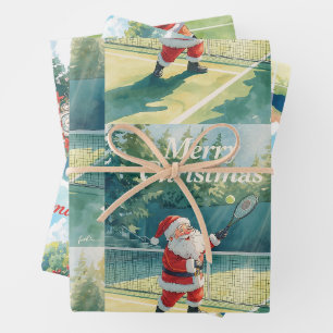 Weihnachten im Tennis mit dem Weihnachtsmann auf d Geschenkpapier Set