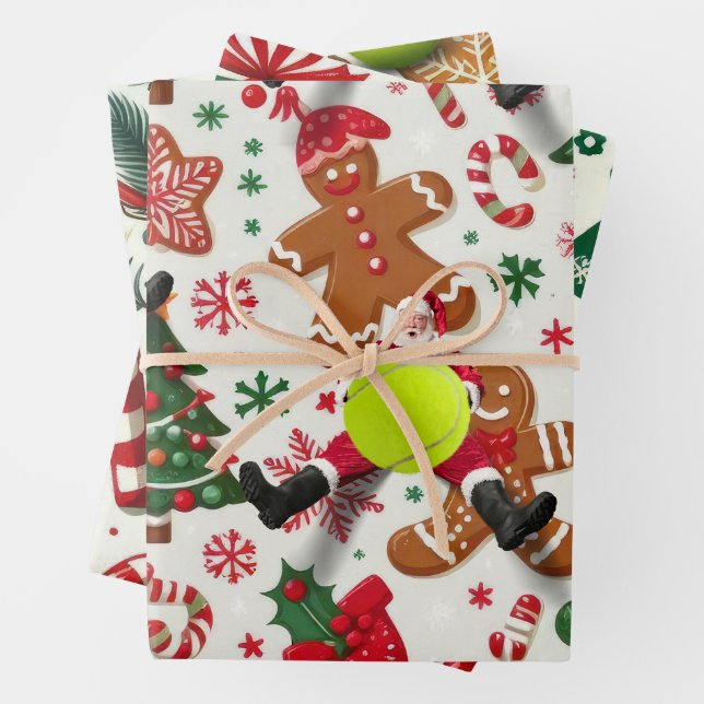 Weihnachten im Tennis mit dem Weihnachtsmann Geschenkpapier Set (Beispiel)