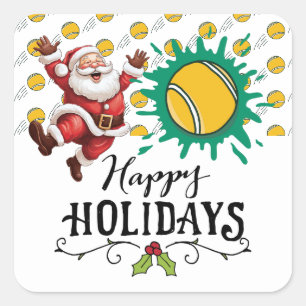 Weihnachten im Tennis mit dem Weihnachtsmann in de Quadratischer Aufkleber