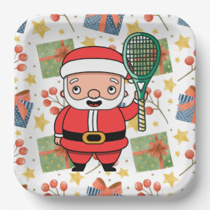 Weihnachten im Tennis mit dem Weihnachtsmann mit S Pappteller