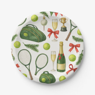 Weihnachten im Tennis mit Kugel und Schläger Pappteller