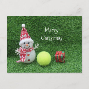 Weihnachten im Tennis mit Schneemann und Tennisbal Postkarte