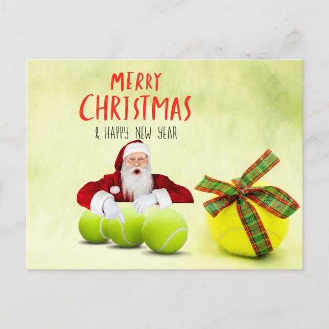 Weihnachten im Tennis mit Weihnachtsmann und Ball Postkarte (Vorderseite)