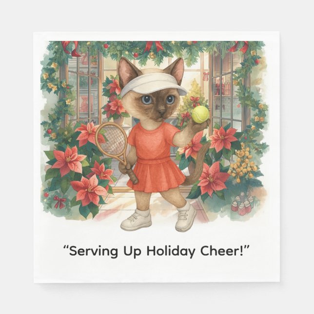 Weihnachten im Tennis zum Thema für Cat-Liebhaber Serviette (Vorderseite)