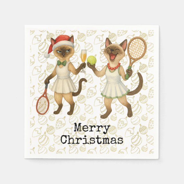 Weihnachten im Tennis zum Thema für Cat-Liebhaber Serviette (Vorderseite)