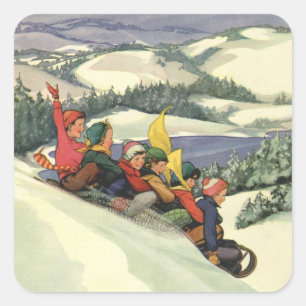 Weihnachten im Tessin, Kinder Rodelbahn mit Aussic Quadratischer Aufkleber