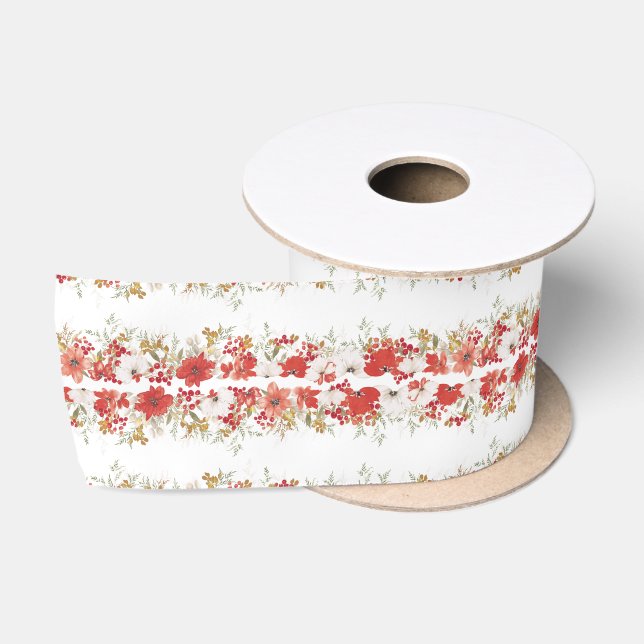 Weihnachten im Überfluss elegantes rotes botanisch Satinband (Spule)