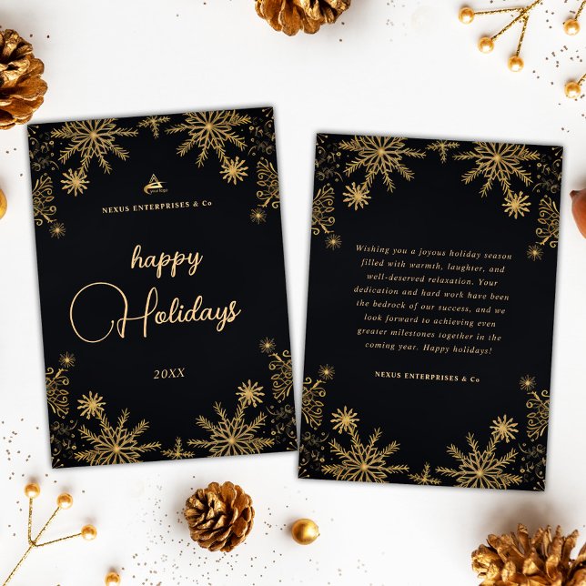Weihnachten im Unternehmen - Das Schwarze und das  (Corporate Christmas Modern Business Black And Gold Holiday Card)