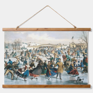 Weihnachten im viktorianischen Central Park Currie Wandteppich Mit Holzrahmen