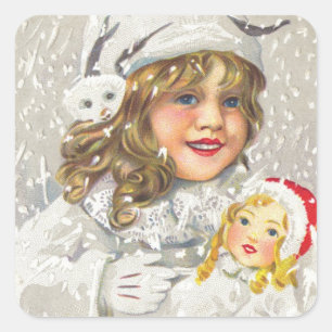 Weihnachten im viktorianischen Stil - Mädchen mit  Quadratischer Aufkleber