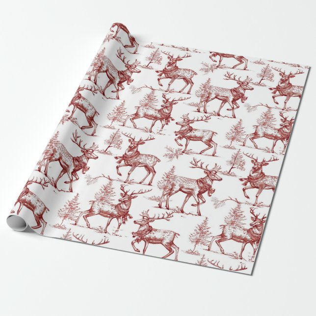 Weihnachten im Vintage-Rot Geschenkpapier (Ungerollt)