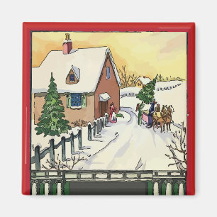 Weihnachten im Vintage-Schnee Magnet
